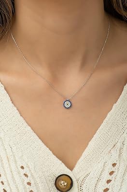 NEREZE 925 Carat Tiny Evil Eye Necklace Women's Silver Necklace