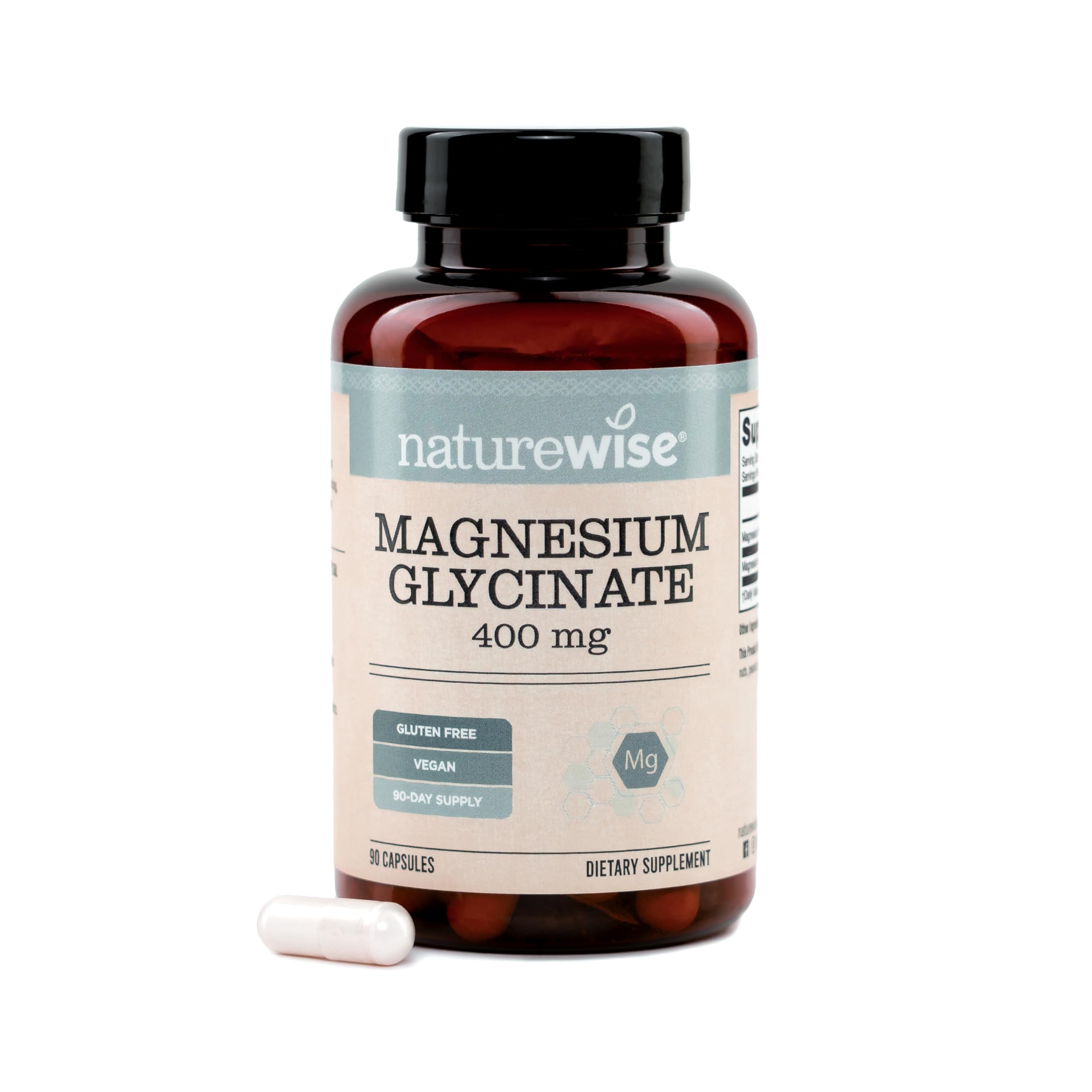 NatureWise Magnesium Glycinate 400 mg - High Absorption Chelated Magnesium Glycinate for Sleep, Relaxation, Muscle & Bones* - Gentle on Stomach, Vegan, Non-GMO - 90 Capsules[90-Day Supply] 90 Count (Pack of 1) 400 MG