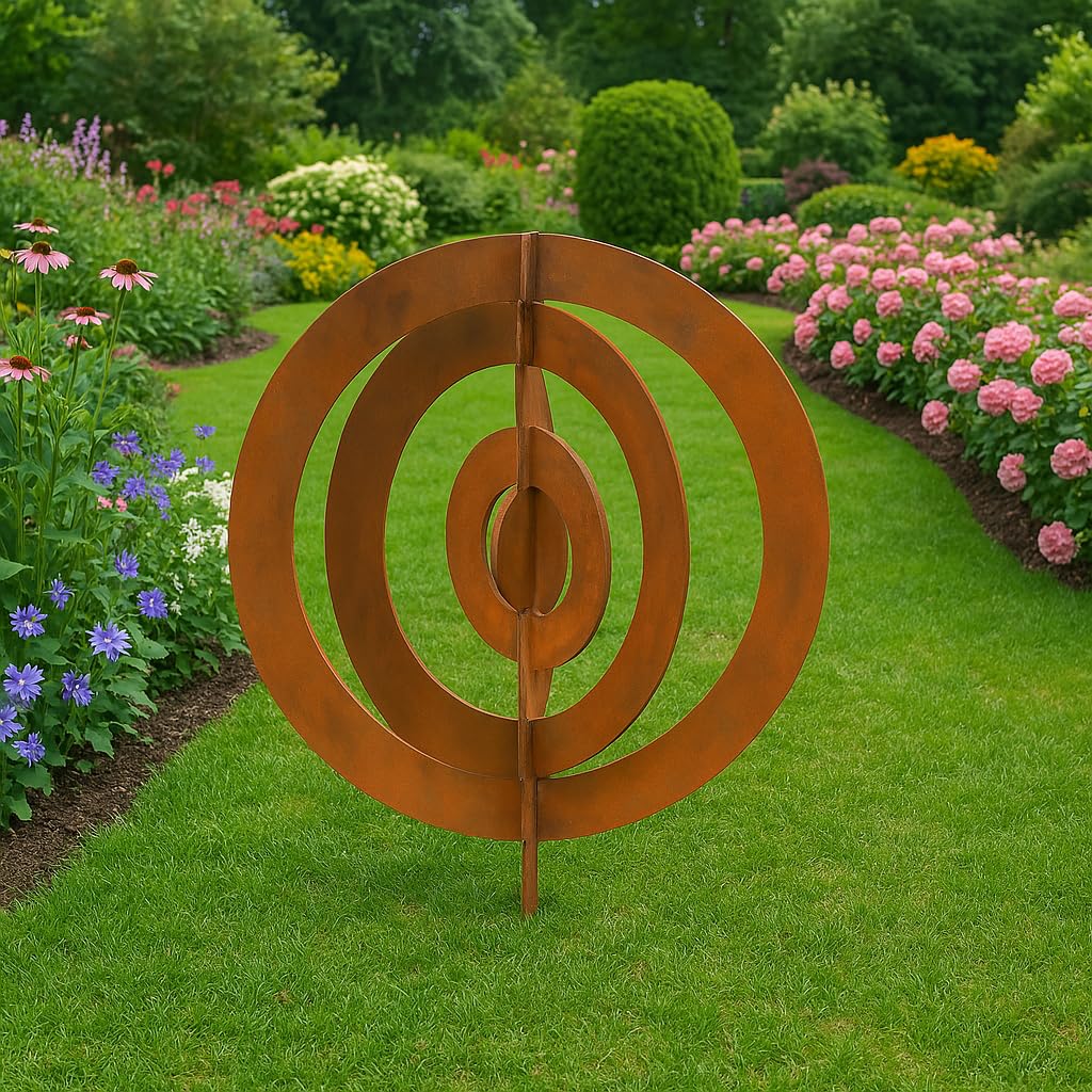 Zen Man Edelrost Gartenstecker Rost Gartenskulptur aus Metall Garten Figure Glück Symbol Gartendeko D60cm H80cm 031146