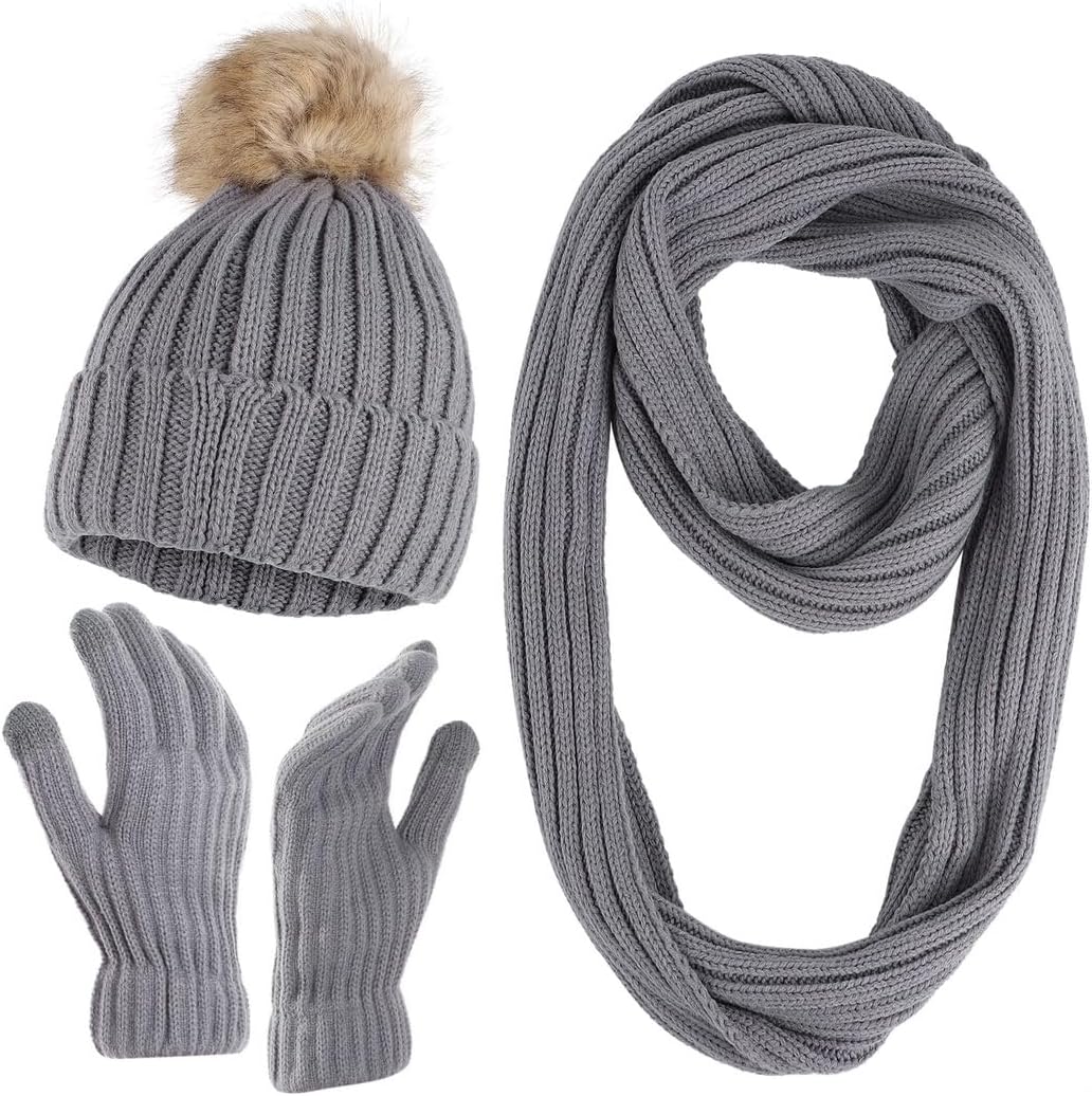 Cozy Women'S Winter Set: Beanie With Velvet Lining, Loop Scarf, And Touchscreen Gloves