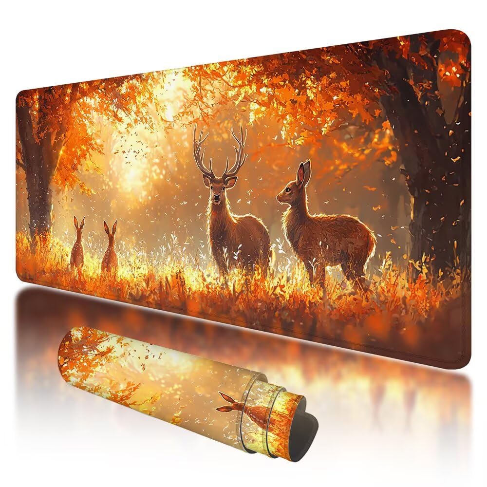 Podkładka pod mysz do gier, duża podkładka pod mysz XXL 1000 x 500 x 3 mm Jesień pod ręką ze zszytymi krawędziami, podkładka pod mysz do gier XXL wodoodporny jeleń antypoślizgowy do PC, akcesoria