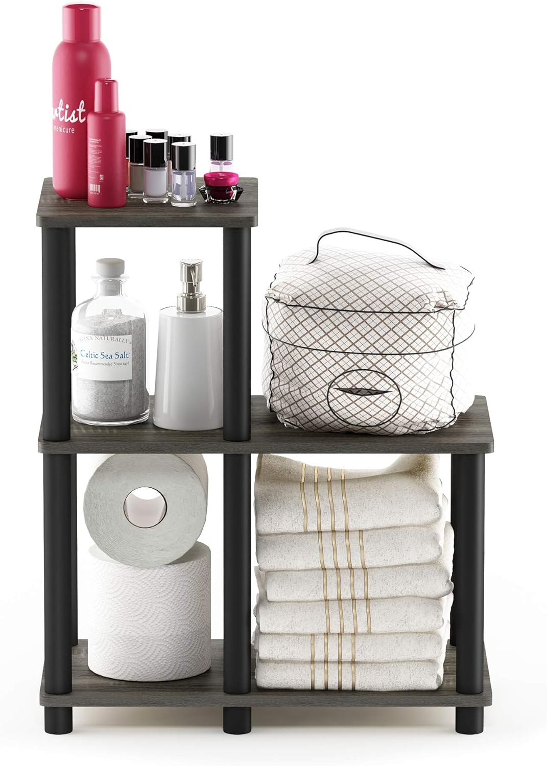 FURINNO Turn-N-Tube Accent Decorative Shelf, French Oak Grey/Black