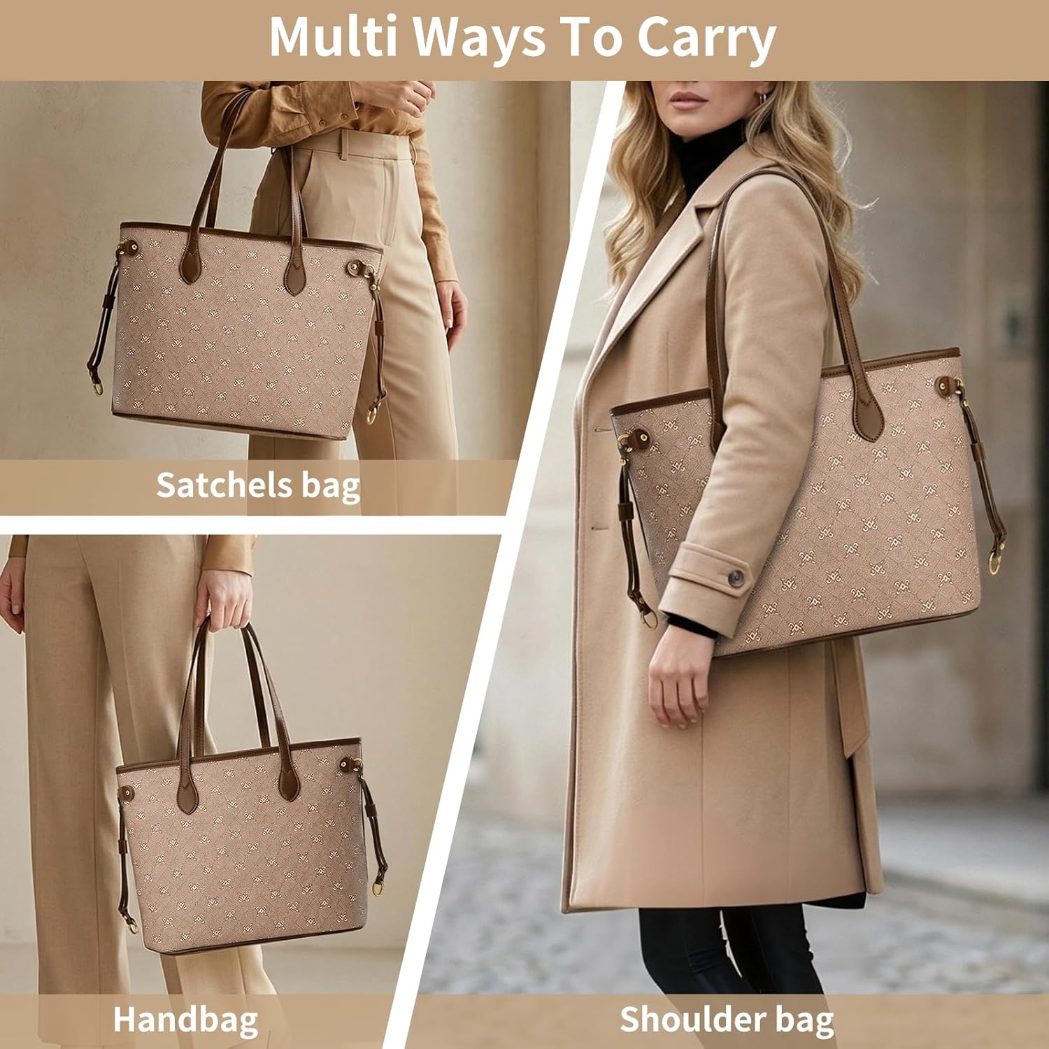 Large Vegan Leather Tote Bag for Women, 2pcs Purses And Handbags, Top Handle Satchel Purses Ladies Shoulder Bags