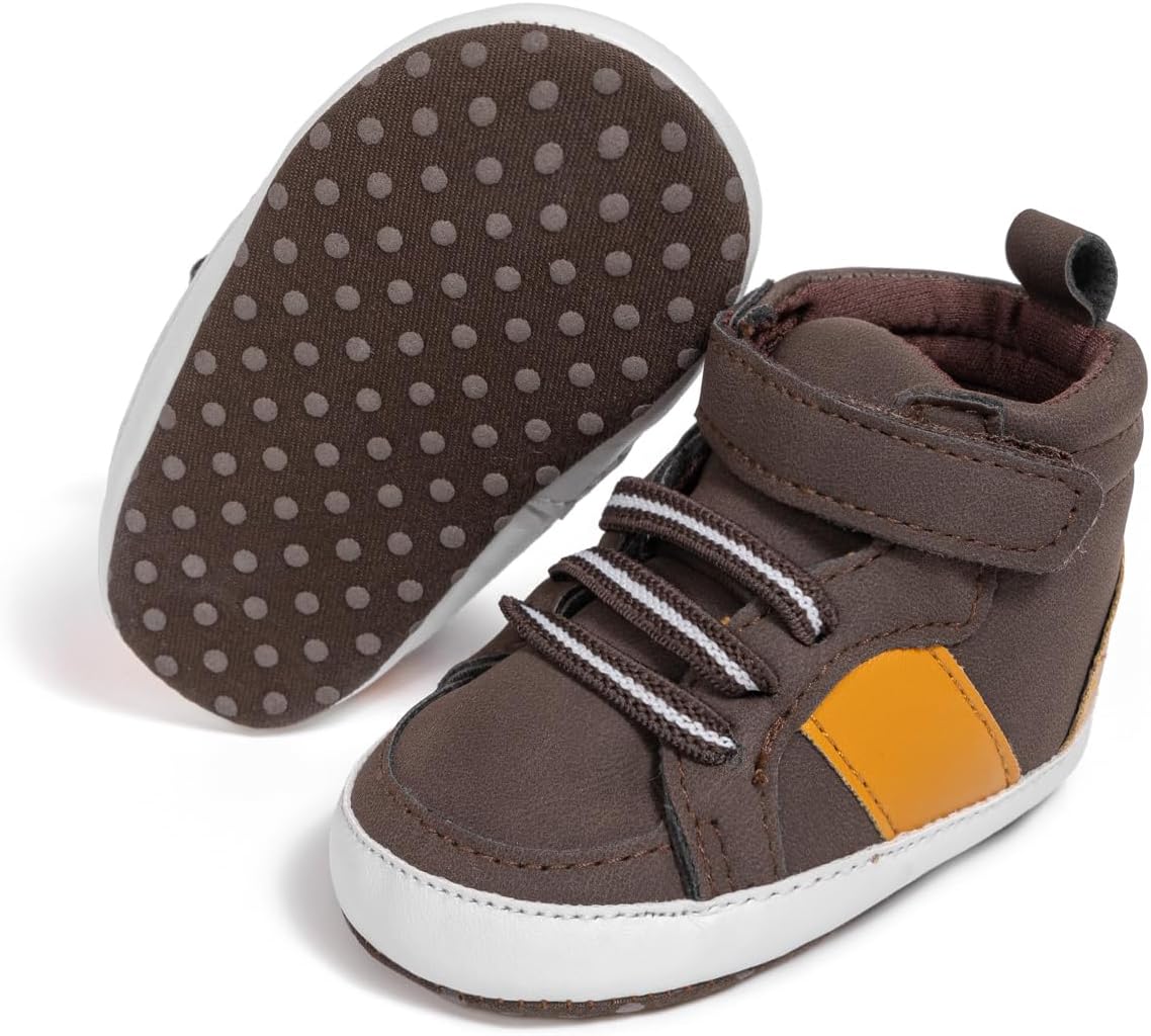 Babelvit Baby Boy Girl Soft Sole Canvas Sneakers Sparkle High Top Lace Up Infant Unisex Ankle Shoes Boots Toddler Newborn Prewalker First Baby Walking Crib Shoes