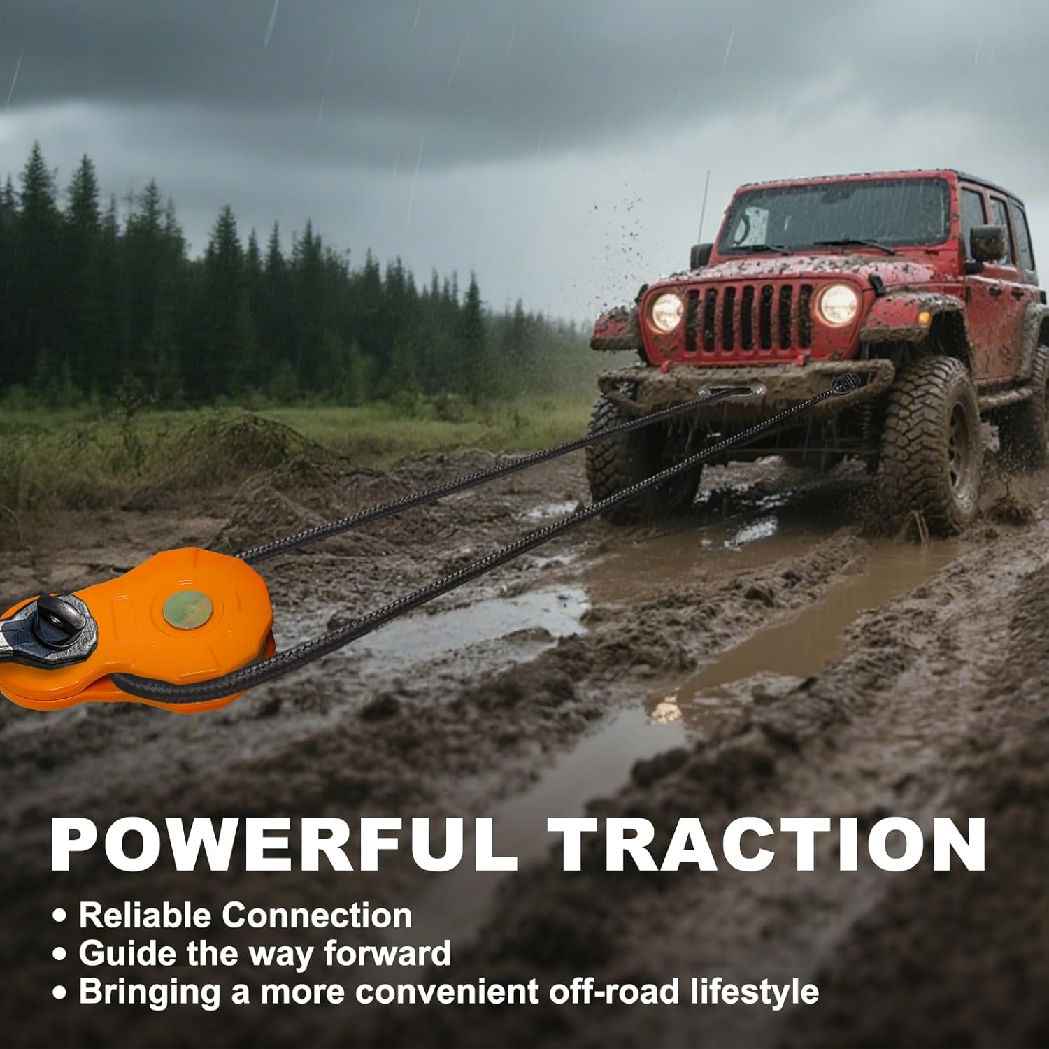 ATV/UTV Winch Snatch Block - Heavy Duty 24000LBS (12T) Recovery Pulley, Powder Coated Carbon Steel, Compatible with Synthetic Rope & Steel Cable, for Off-Road, Truck, Side by Side, Orange