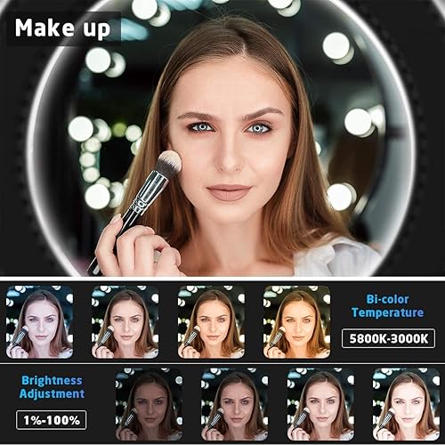 Miniatura 3 de IVISII Anillo de luz de 19 pulgadas con soporte y soporte para teléfono 60 W bicolor o para transmisión en vivomaquillaje video de