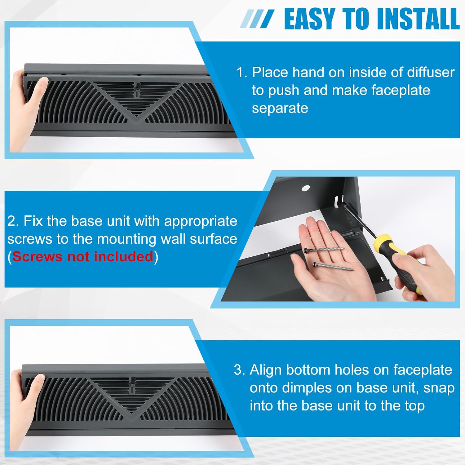 Yaocom 2 Pack Baseboard Register Vent 18 Inch Duct Opening Size Vent Covers for Home Floor Diffuser Wall Corner Baseboard Air Covers, Smooth Air Adjust Lever, Easy Install, Dark Gray