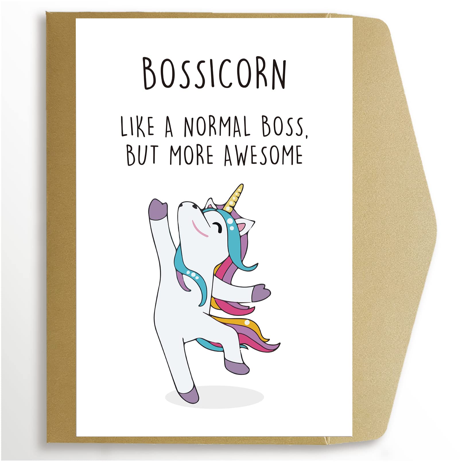 Goroar Cute Unicorn Boss's Day Card, Bossicorn Greeting Card for Boss, Boss Colleague Birthday Card