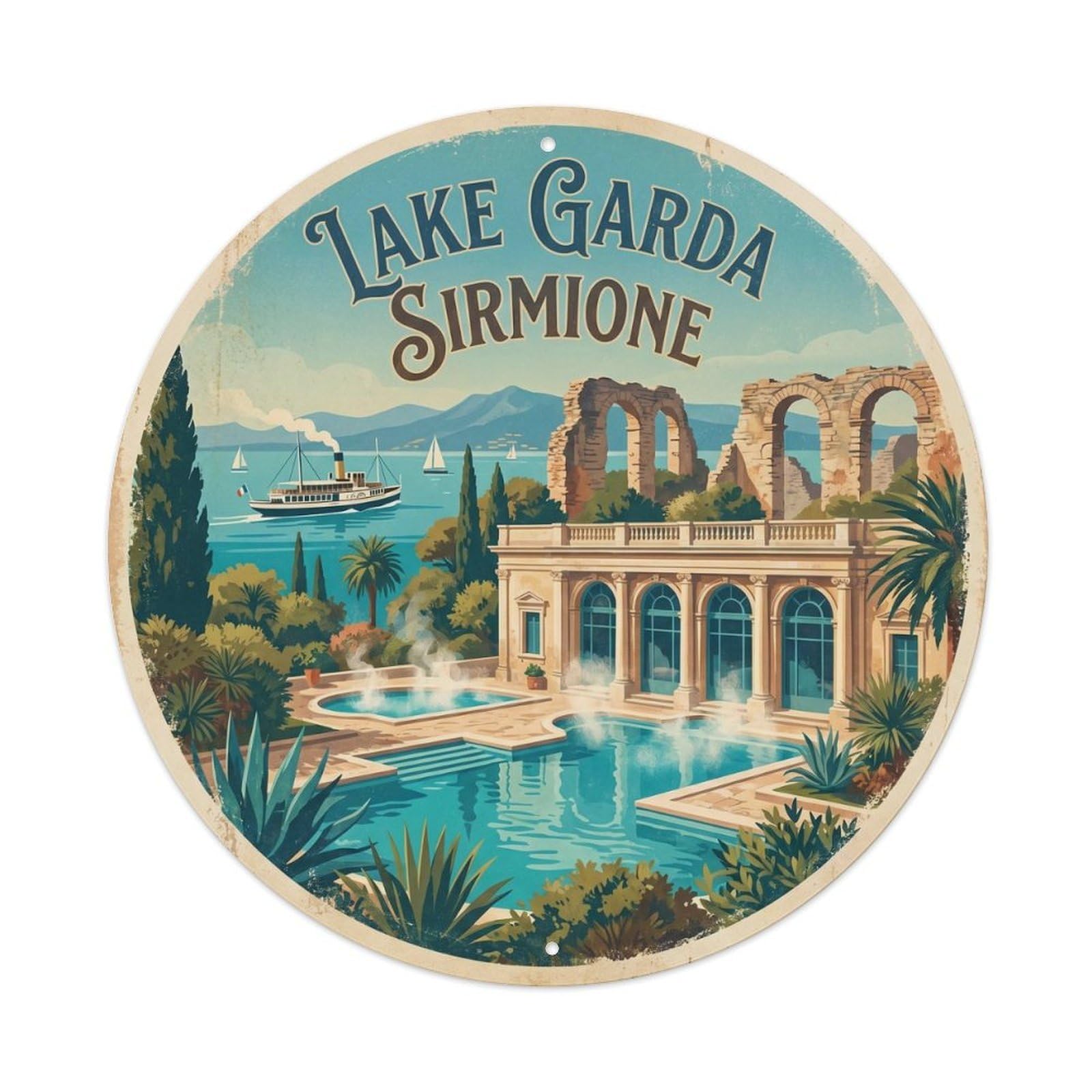 Classic Lake Garda Italy Sirmione City Landmark Travel Metal Tin Sign