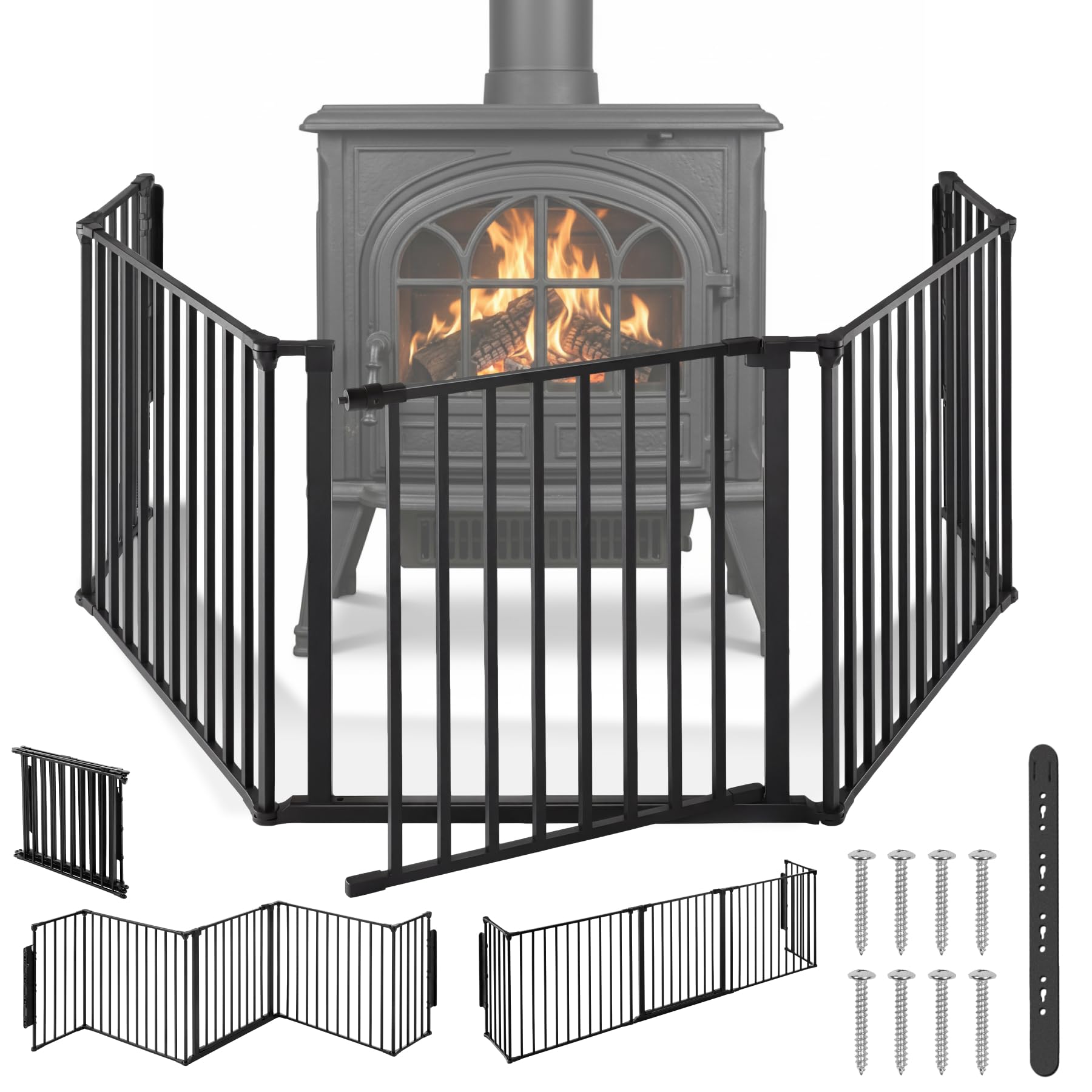 tectake® Barrière de Sécurité Clôture Cheminée 290 cm pour Enfant Chien Chat Pare-Feu Bébé Barrière escalier Barrière Cage Pare-feu Grille de Protection 5 Panneaux Pliable - Noir