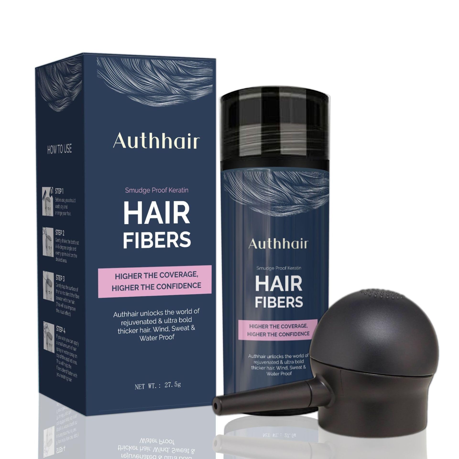 Hair Fibers for Thinning Areas With Spray Applicator Pump Nozzle - Undetectable Natural Formula for Thicker Fuller Hair in 15 Seconds - Conceals Balding for Men Women, 0.97Oz (Light Brown)