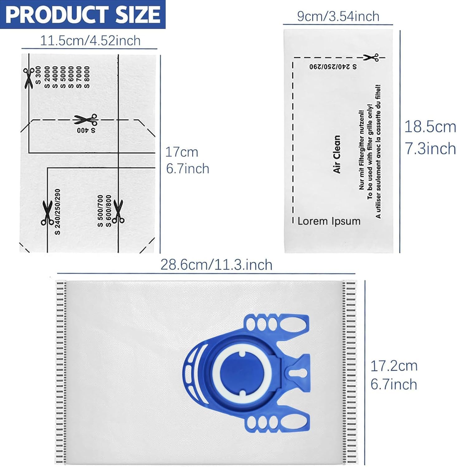 10 sacchetti per aspirapolvere Miele HyClean 3D Efficiency GN Classic C1 Complete C2/C3, S2 S4 S5 S6 S8 serie con 3 filtri di protezione del motore, 3 filtri di scarico e 1 spazzola per la pulizia