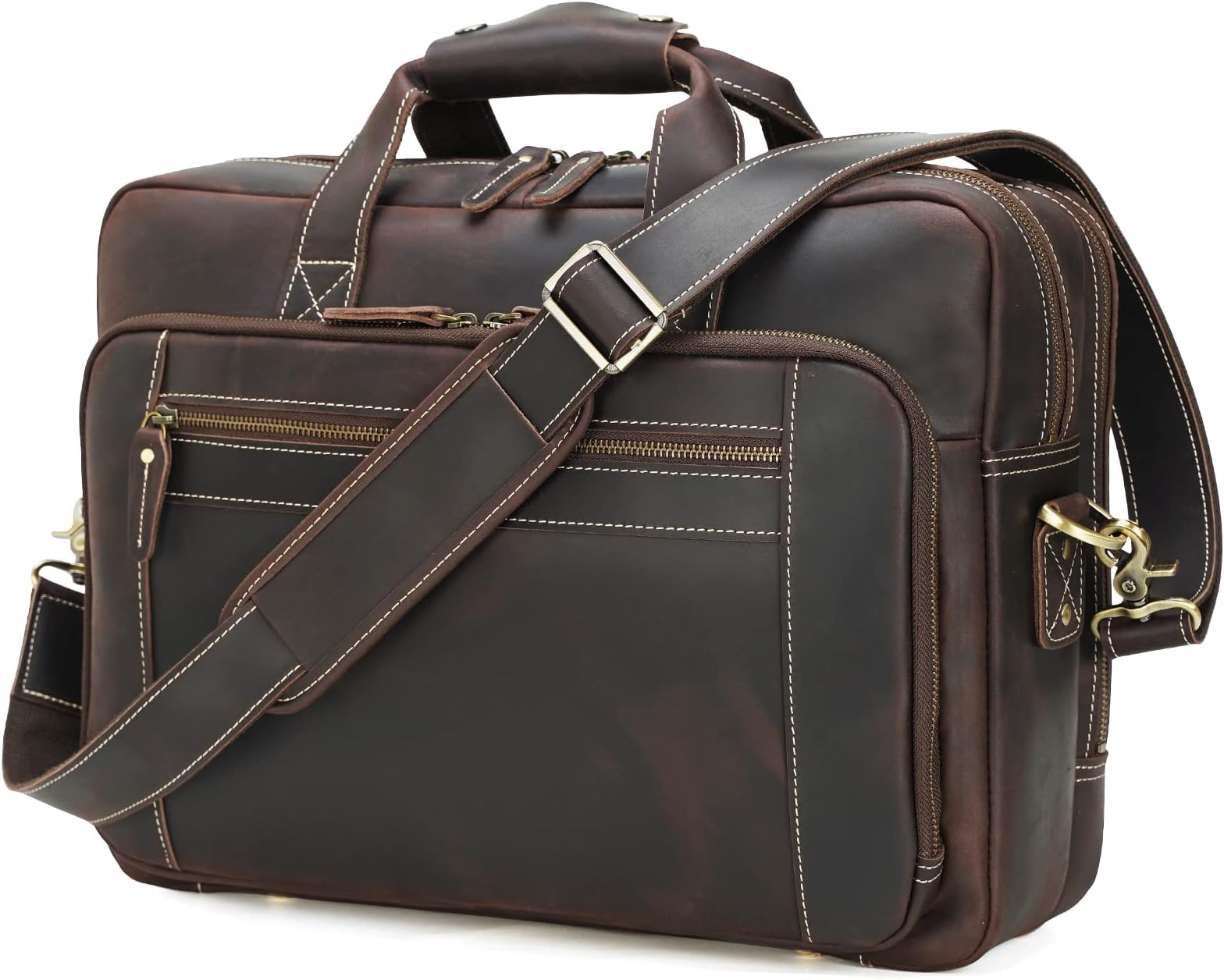 Polare 17" Full Grain Leather Laptop Briefcase Business Travel Laptop Carrying Case Shoulder Bag For Men Fits 17.3” Laptop
