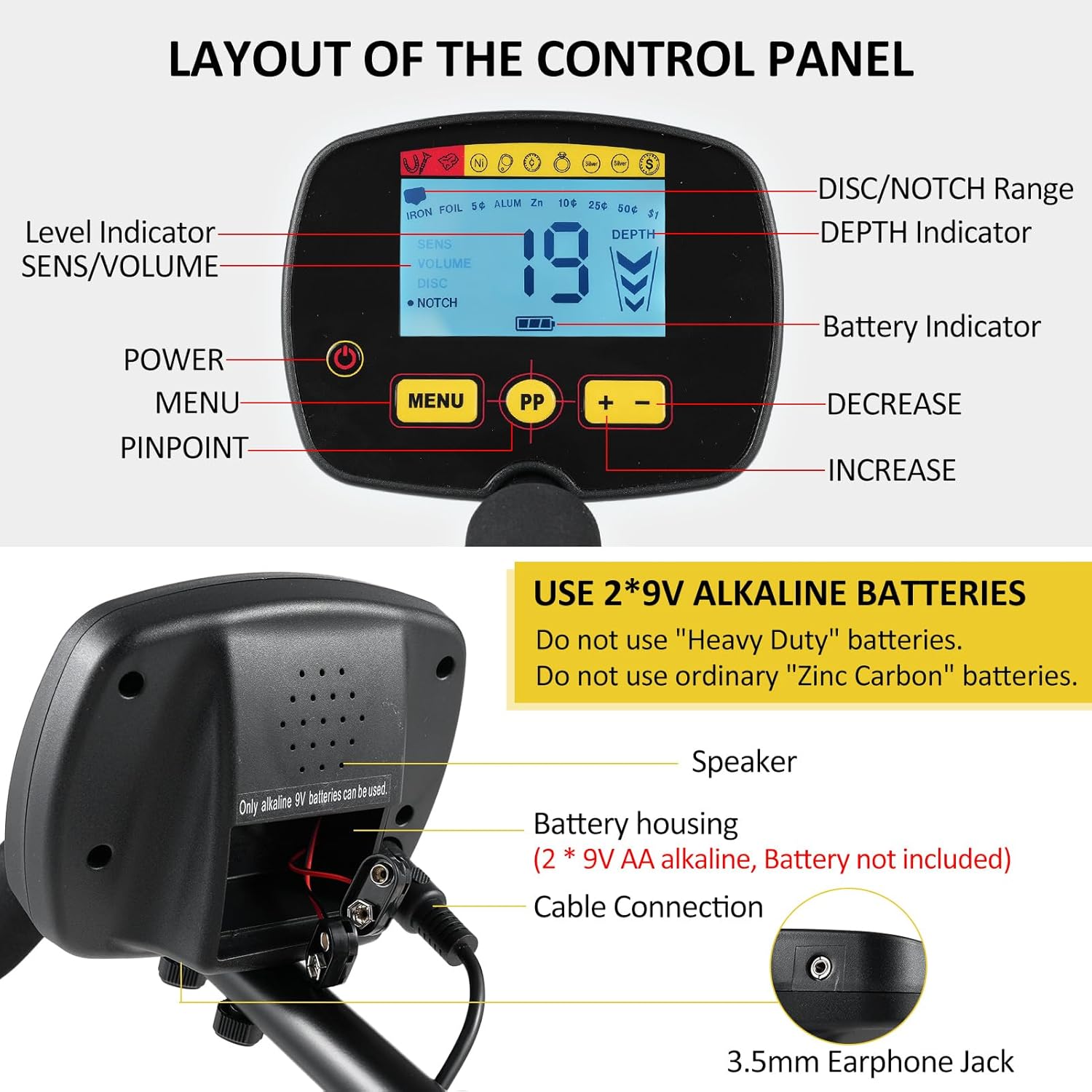 Weytoll Metal Detector for Adults Professional High Sensitivity Waterproof Search Coil 4 Adjustable Modes LCD Backlight Display Pinpoint Function Ideal for Gold Detection