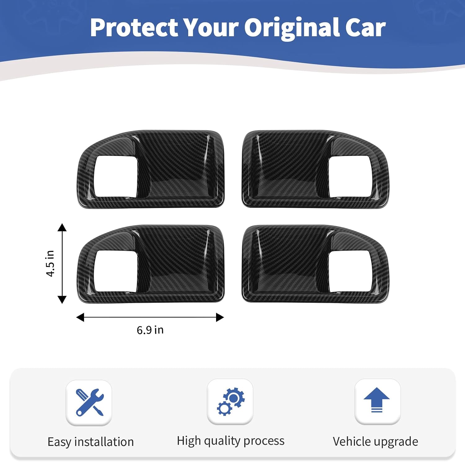 RT-TCZ for Jeep JK Inner Door Handle Cover Bowl Trim Fit for Jeep Wrangler JK JKU 2011-2017 4DR Black Carbon Fiber Grain Interior Accessories 4pcs