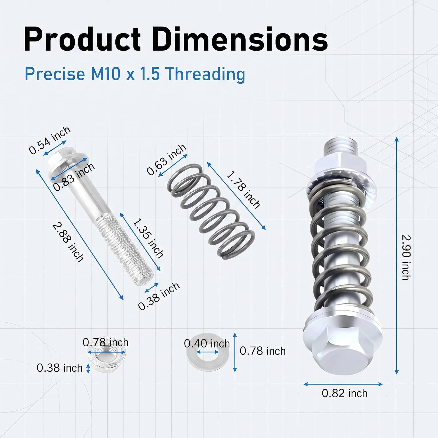 2 PCS Car Exhaust Manifold Bolts, M10 x 1.5 Carbon Steel Exhaust Pipe Bolt & Nut with Spring, Muffler System Repair Fastener Kit, Universal for Most Cars Trucks SUVs (Silver)