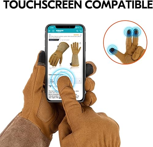 Miniatura 6 de Vgo... Guantes de trabajo de seguridad para hombre, puño extendido de cuero dividido de cerdo, cuero sintético, a prueba de espinas de poda de