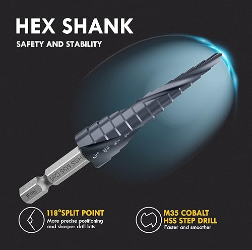 Miniatura 4 de Upgrade M35 - Broca escalonada de cobalto con revestimiento Ultra TiAIN, broca Unibit de 18 a 12 pulgadas con flauta de resorte doble, broca de