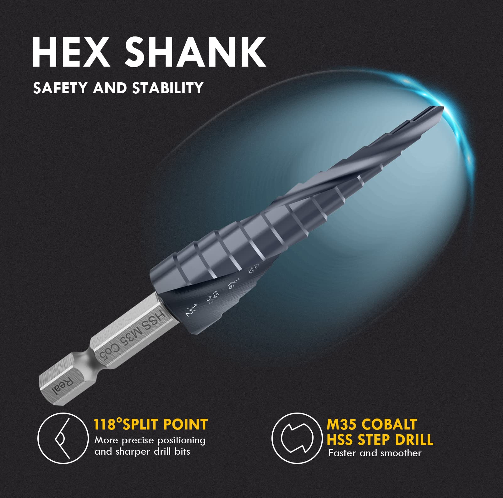Broca espiral M35, vástago hexagonal Unibit para metal, acero inoxidable