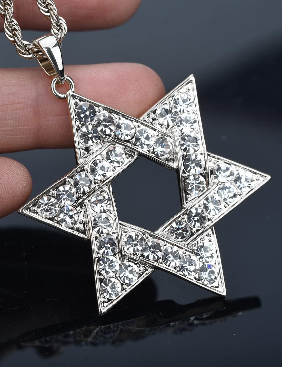 Crystal Star of David Necklace Pendant Stainless Steel Chain Necklace Jewelry for Women Men - Image 4
