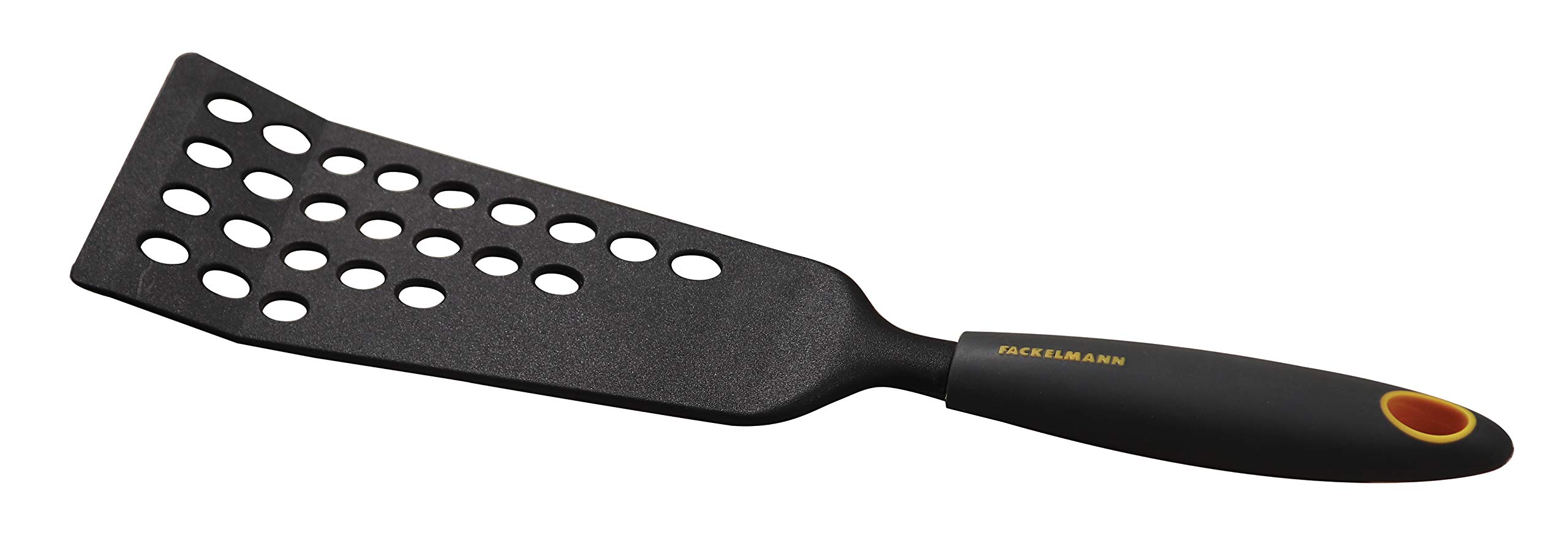 FACKELMANN 40379 Extra Long Hole Turner, Practical and Handy, Approx. 33 cm, Soft Collection, Ideal for Flipping Food Without Breakage (Colour: Black and Orange), Quantity: 1 Piece, Nylon Silicone