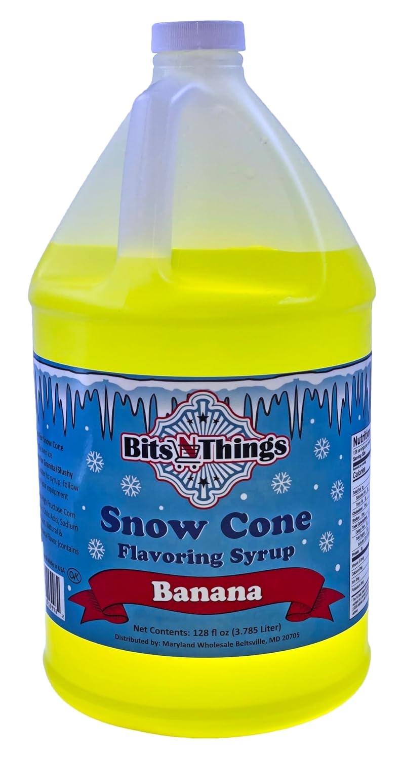 Bits N Things Banana Snow Cone Flavoring Syrup | Slushy & Granita | Kosher | Made In America | 1 Gallon