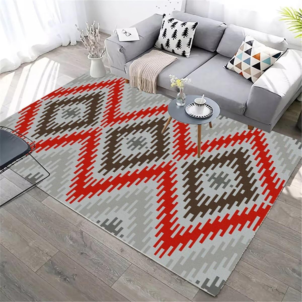 Tapis Grande Taille Salon Lit Moderne Tapis de Chambre Gris Design géométrique Tapis de Salon Lavable Tapis Priere Enfant 140X200CM