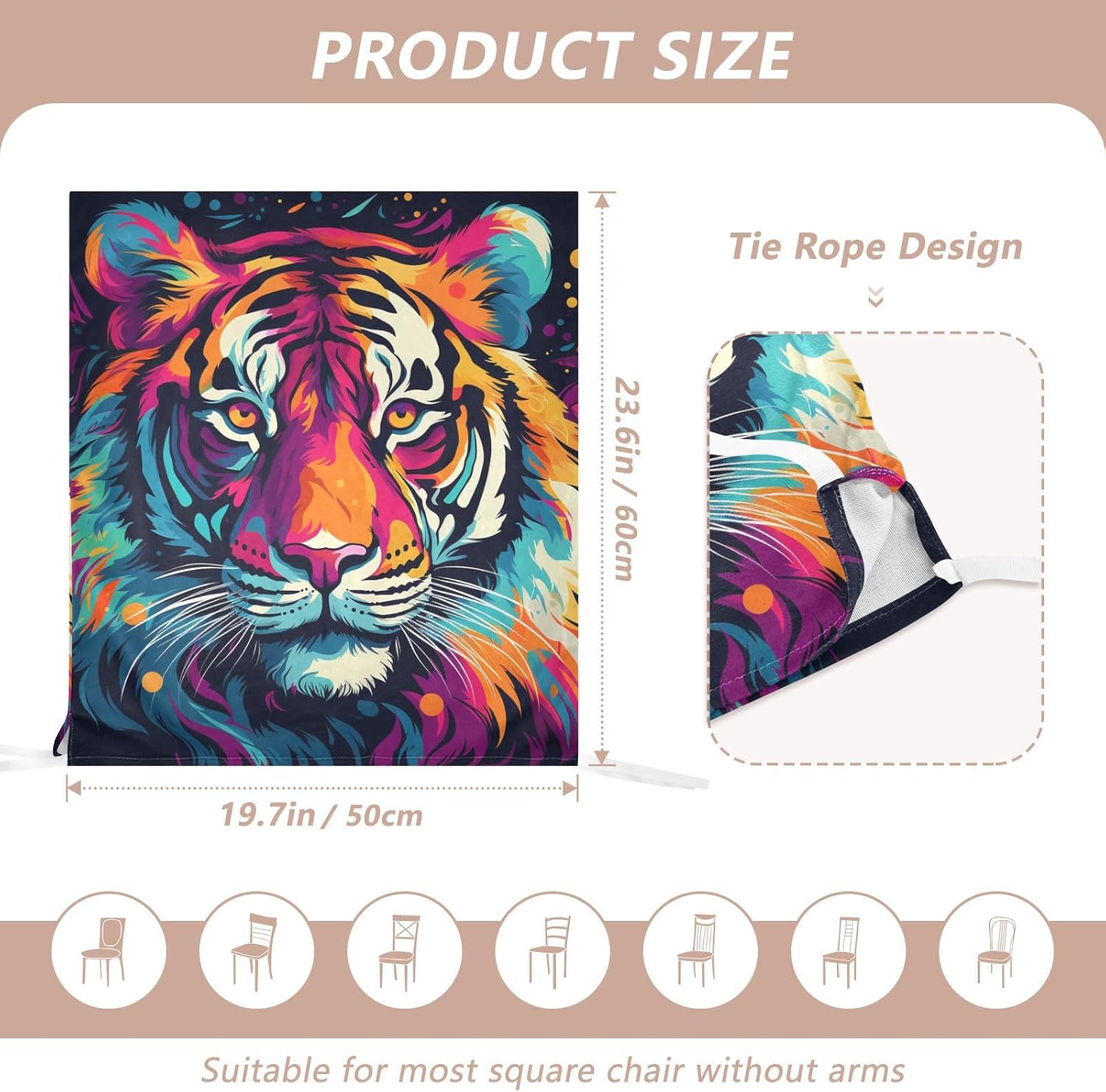 ALAZA Colorful Tiger in Pop Style Chair Back Cover Set of 6, Washable Reusable Removable Chair Slipcovers Decorative Chair Cover for Home Kitchen Wedding Party