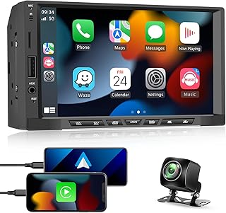 Double Din Car Stereo Apple CarPlay Android Auto,podofo 7" 1080P Touch Screen Car Stereo Radio with Bluetooth FM Mirror Link USB/TF Port,Car Audio Receivers with Backup Camera+Mic+Remote Control