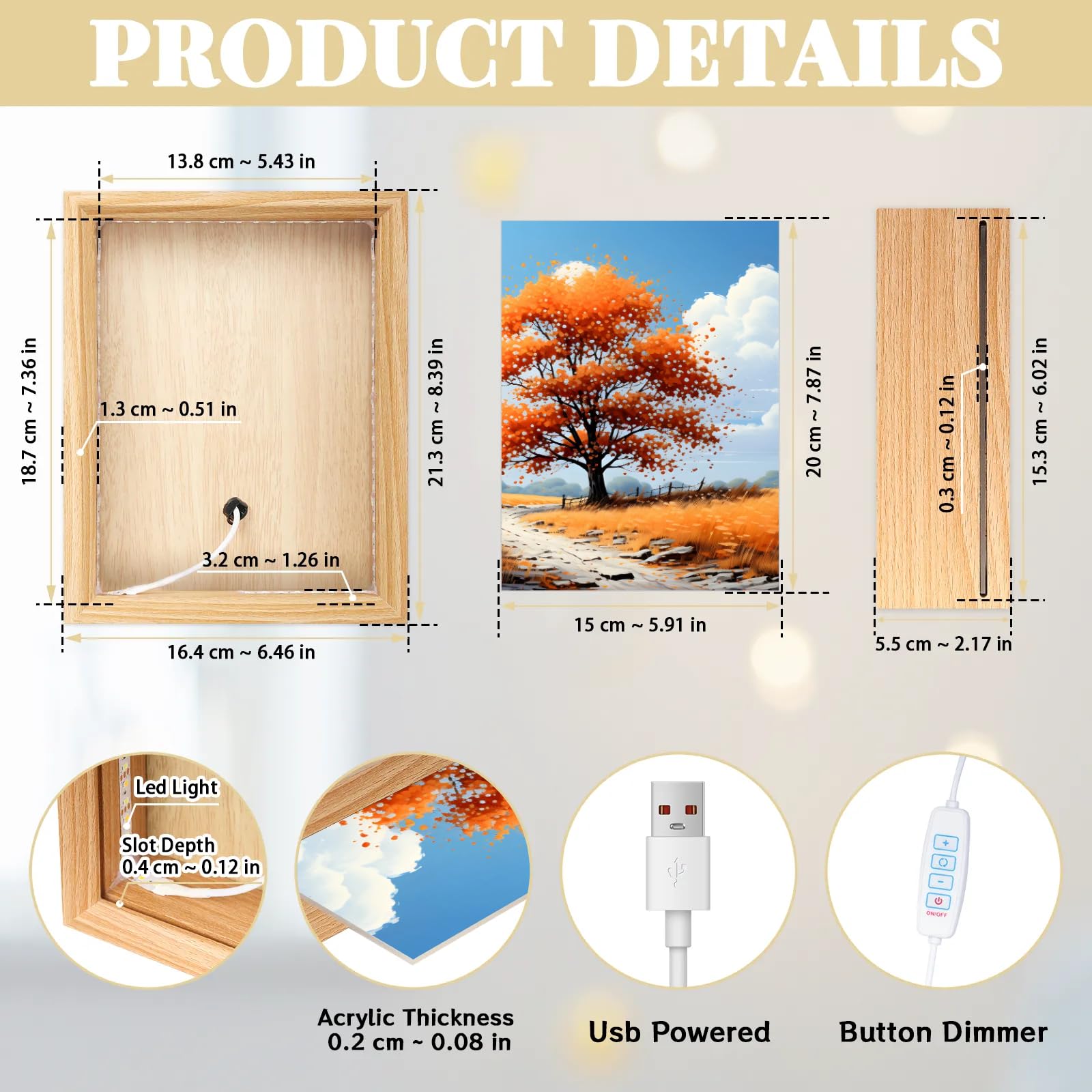 Light Up Painting, Autumn Forest Wall Art Picture Light Glowing Forest Light Up Desktop Art Decor, 10 Brightness, USB Powered, 3 Lighting Modes, Anxiety Relief Gift for Bedroom Home - Without Frame