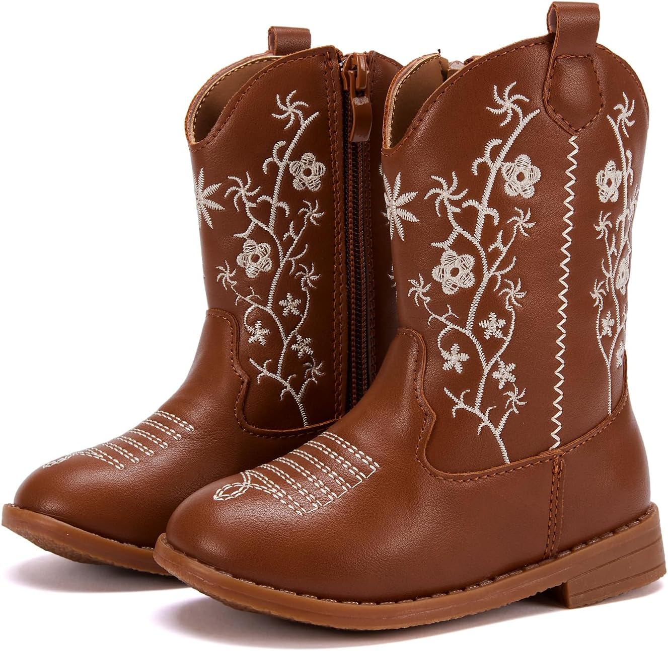 BMCiTYBM Toddler Girls Cowboy Cowgirl Boots Little Kids Pointed Toe Western Boots Mid Calf Side Zipper Riding Shoes for All Seasons (Toddler/Little Kid)