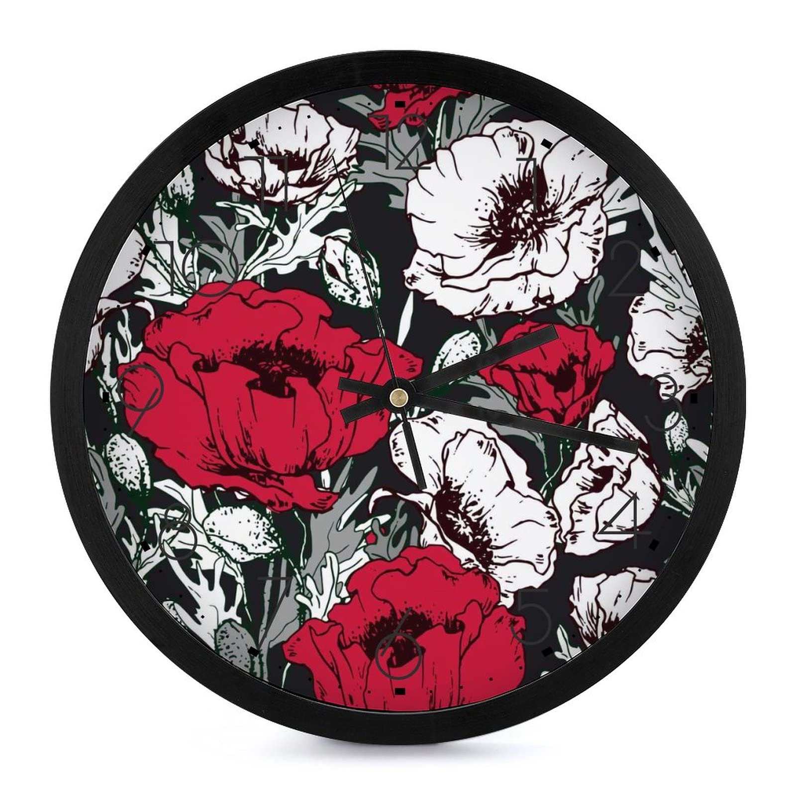 Horloge murale ronde fleur design raffiné ornement mural élégant de 25.4cm