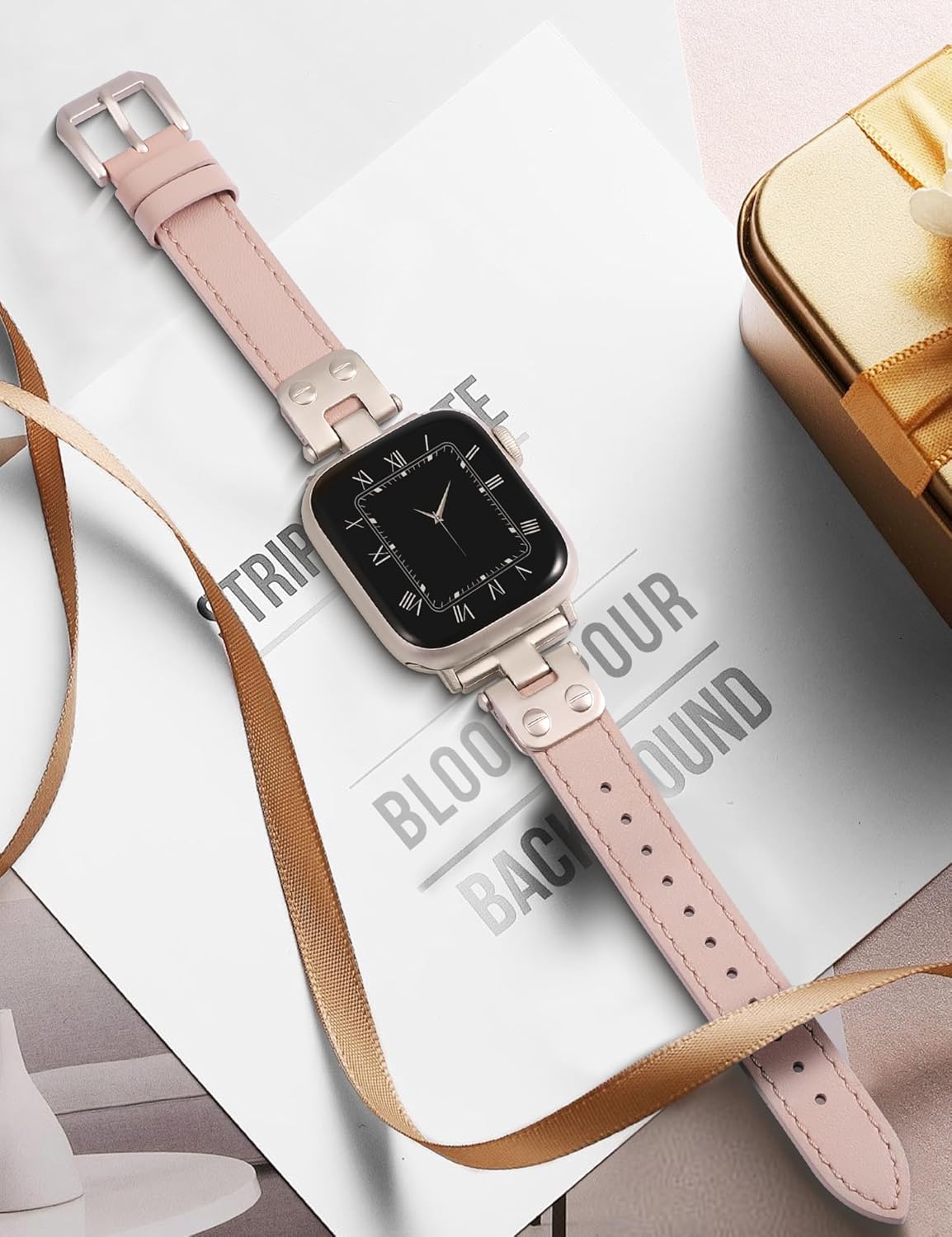 Minyee Slim Leather Band Compatible with Apple Watch Bands 38/40/41/42/44/45/46/49mm Women, Dressy Thin Soft Leather Strap with Tapered Metal Buckle for iWatch Series 11 10 9 8 7 6 5 4 SE/Ultra 3 2 1 - Image 4