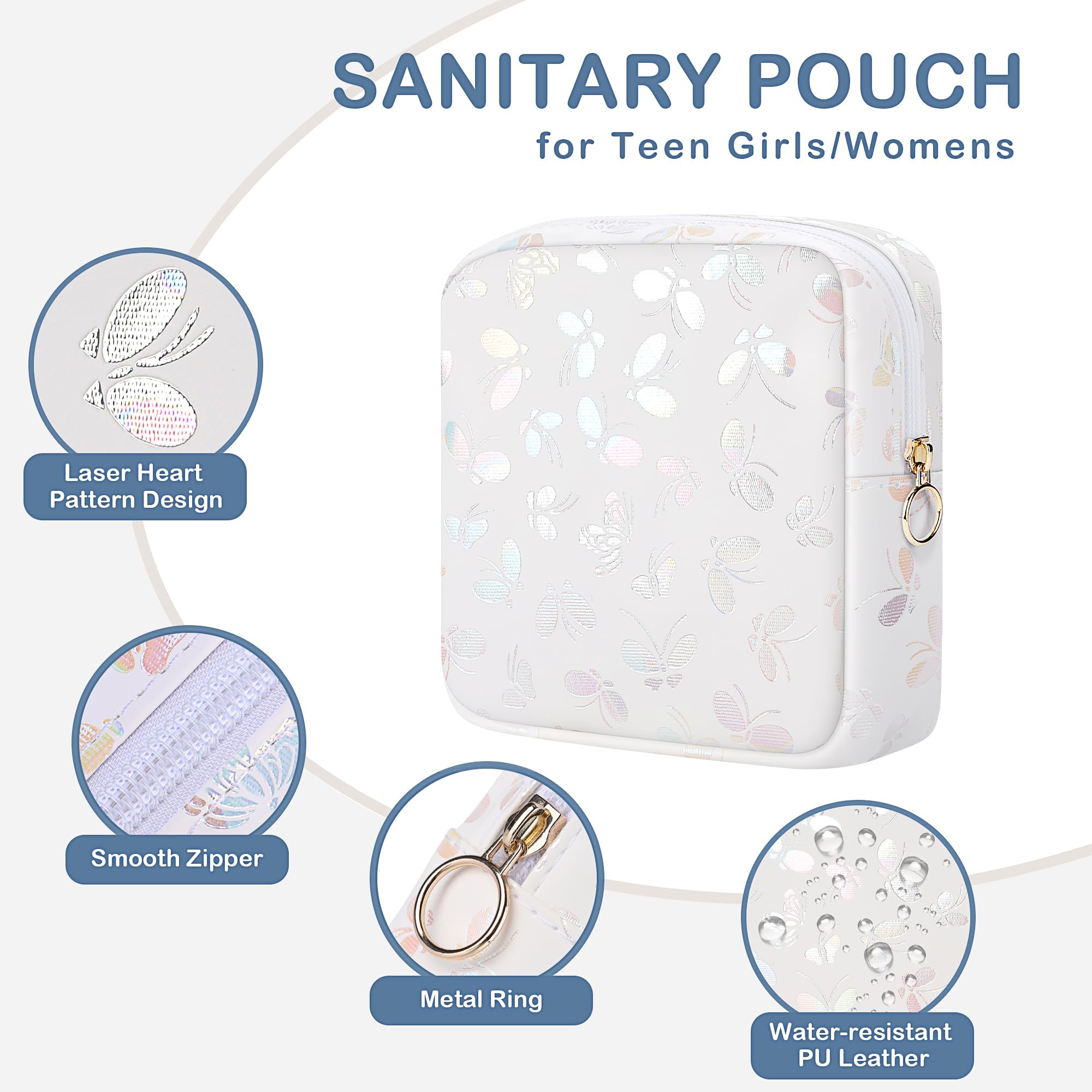 Bolsa de almacenamiento de servilletas sanitarias de cuero para niñas y mujeres, bolsa de almacenamiento portátil para servilletas sanitarias para el período, rosa-mariposa, Moda 3
