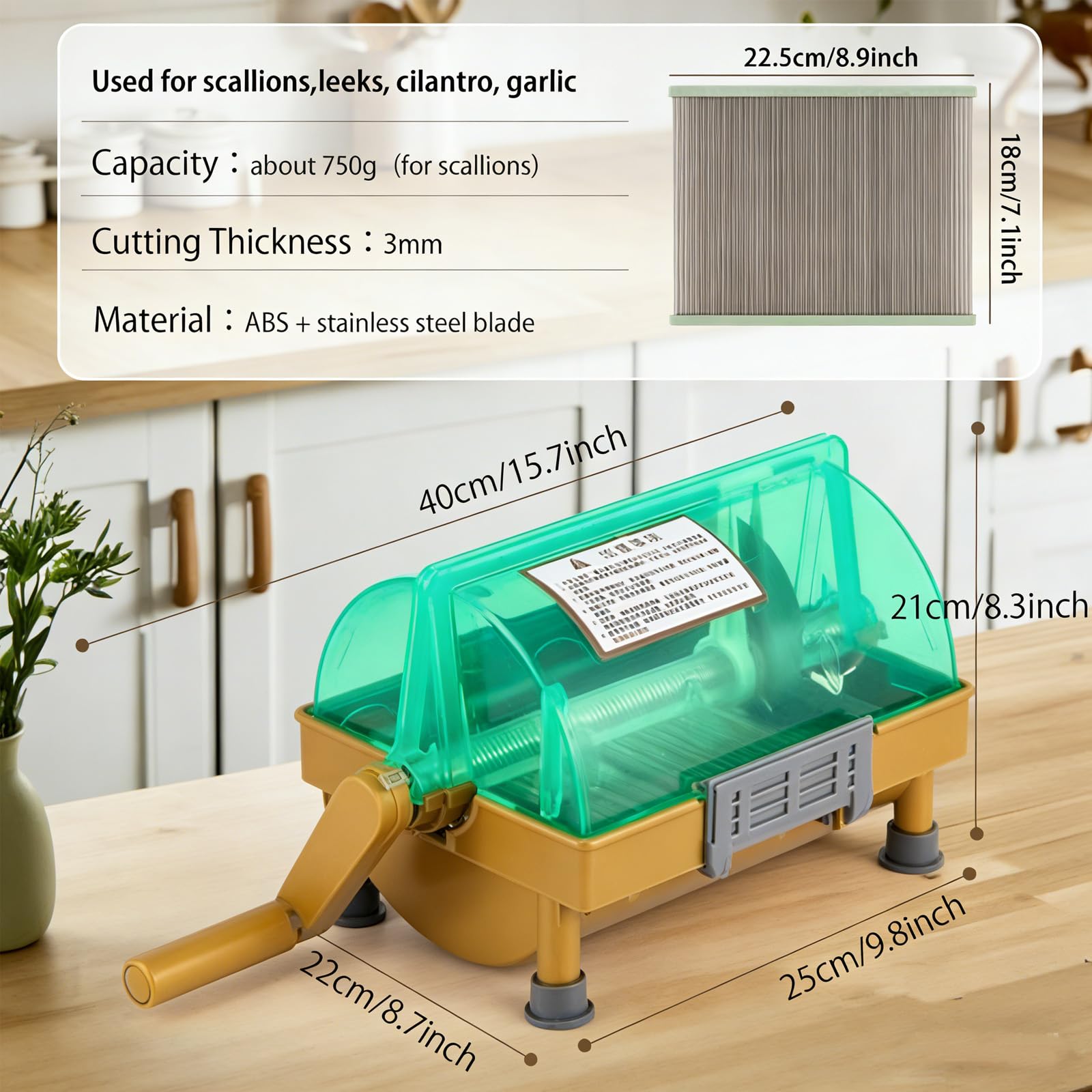 Tritaverdure manuale, lama in acciaio inox per scalogno, cipolle verdi, peperoni, aglio - taglierina da cucina