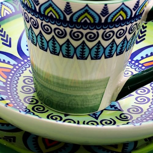 Vista 8 de Elama 's Zen Green Mozaik - Vajilla de cerámica de 16 piezas con servicio para 4 invitados