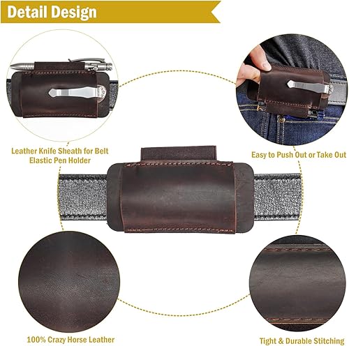 Miniatura 4 de VIPERADE PJ33 - Fundas de cuero para cuchillo, funda de cuchillo de bolsillo, soporte horizontal para cuchillos de bolsillo para cinturón, funda