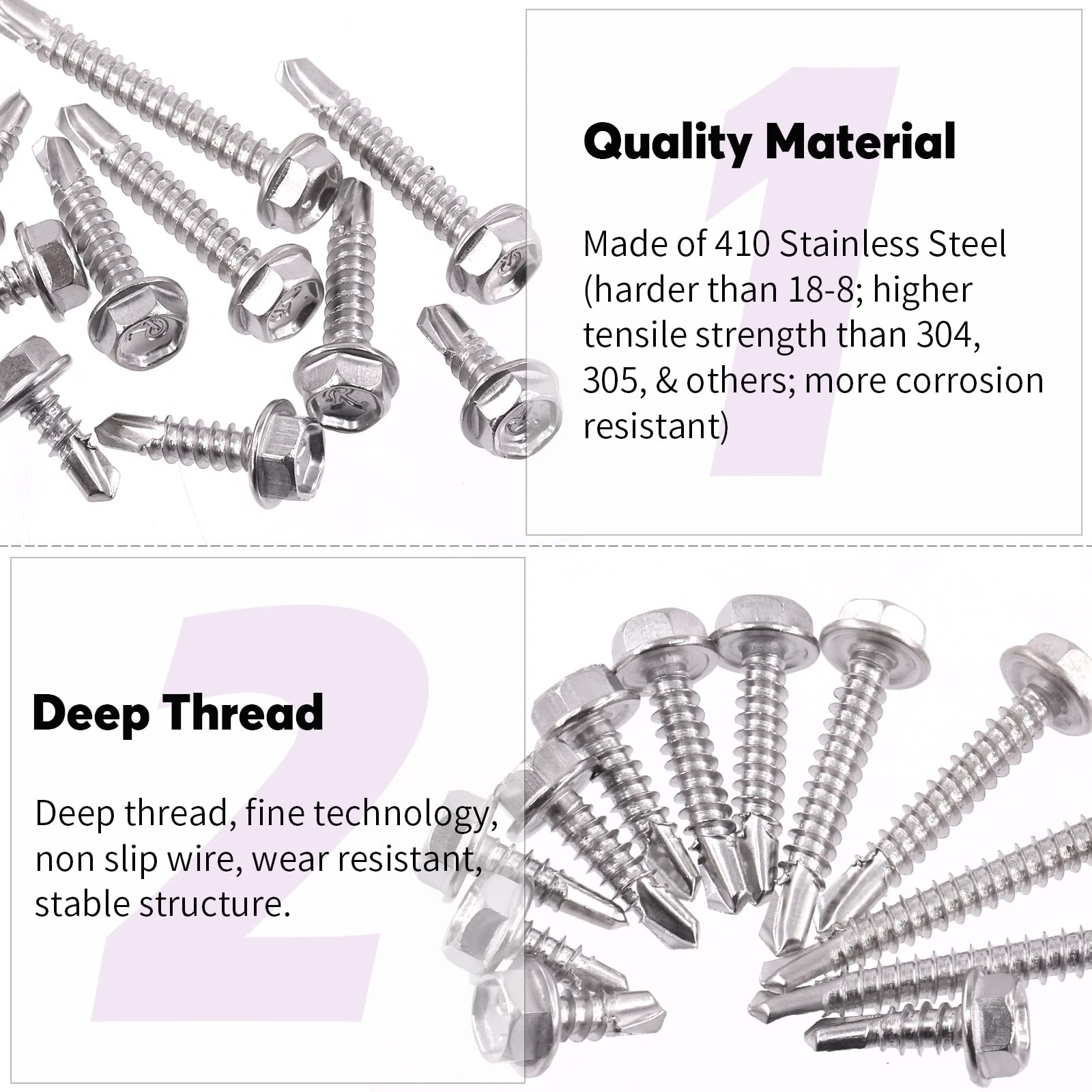 Swpeet 410 Stainless Steel Self Drilling Screw Assortment Kit - Image 3