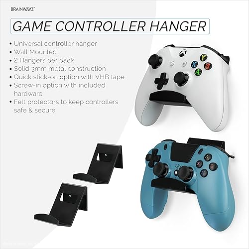 Miniatura 6 de BRAINWAVZ 2 Pack Metal Controller Holder Stand Wall Mount for Xbox, PS5, PS4, PC & More Gaming Accessories, Adhesive & Screw Universal Fit (Black)