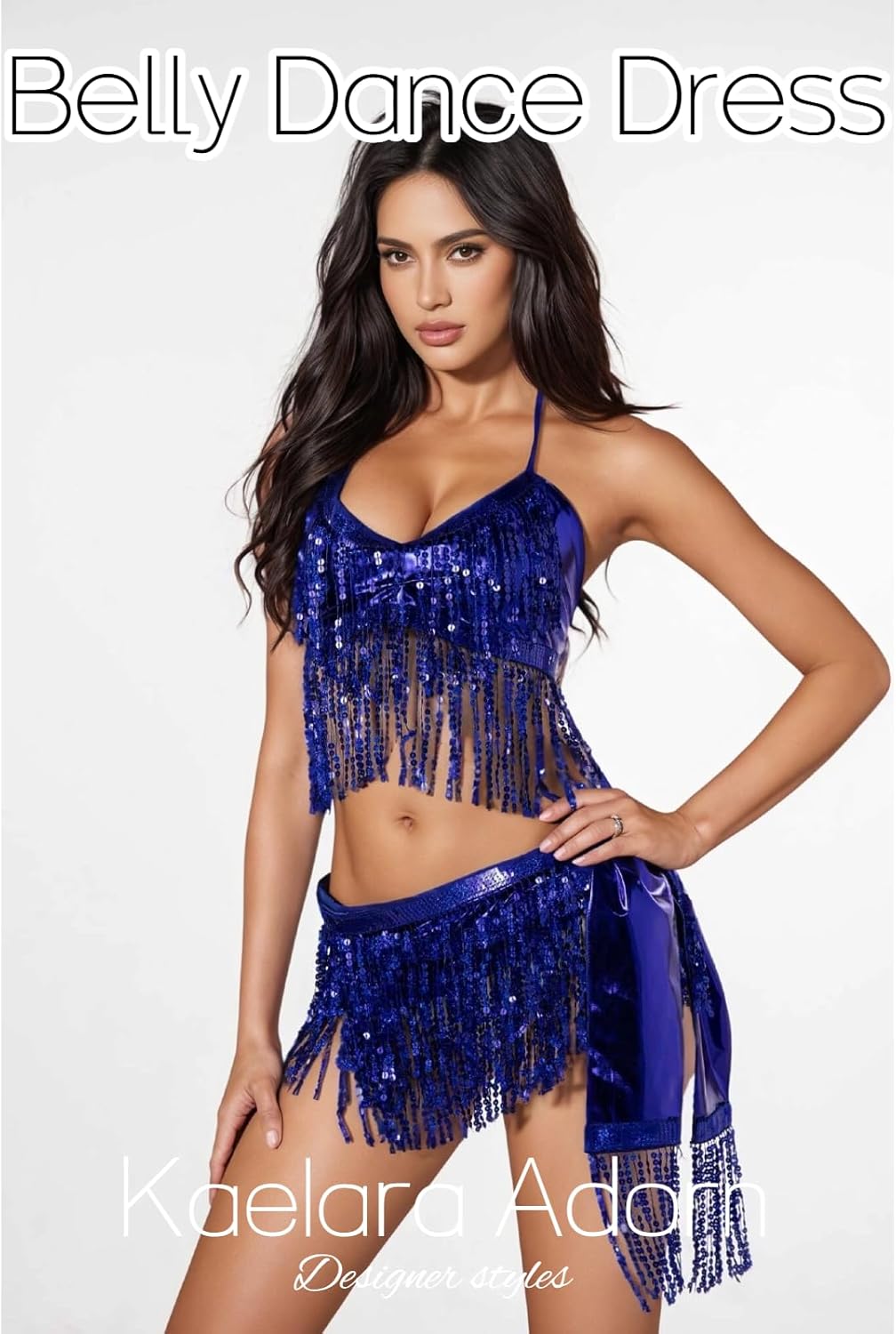 2Pcs Belly Dance Skirt with Sequin Fringe Bra Top Hip Scarf Set Rave Latin Dance Party Halloween Sequins Tassel Costumes