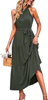 Women's Summer Floral Maxi Sun Dress Sleeveless Halter Neck Flowy Ruffle...