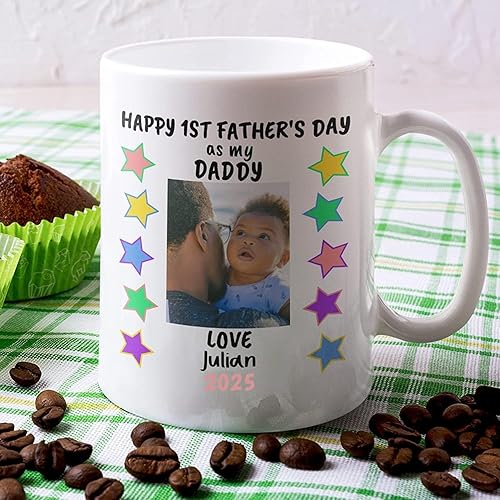 Vista 8 de Taza de café personalizada para el primer día del padre, regalo de primera vez, regalo para el día del padre, idea personalizada del día del padre