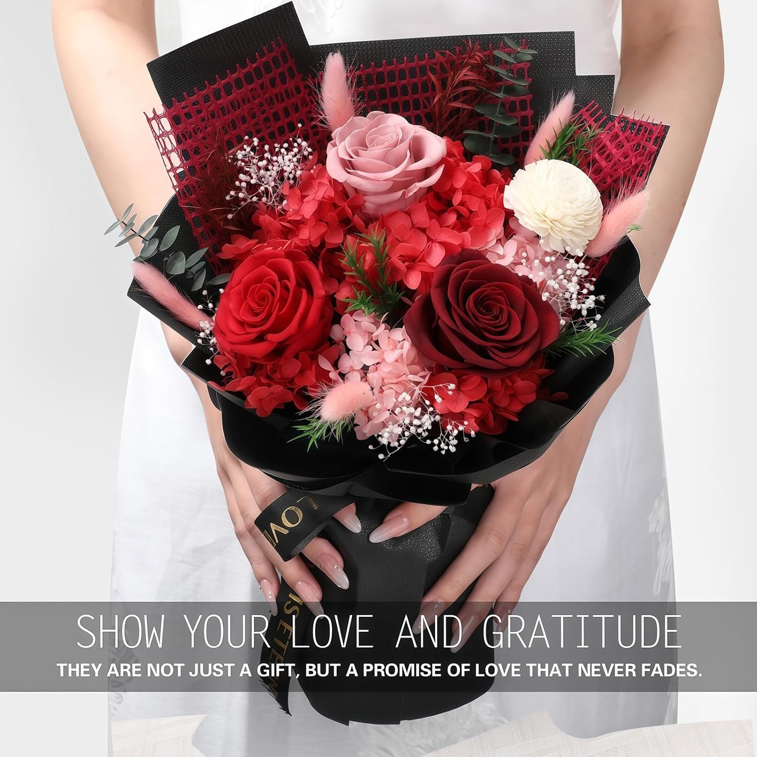 Preserved Flowers for Delivery, Red Flower Bouquets with Necklace, Forever Real Roses Anniversary Birthday Gifts for Women Mom Wife Girlfriend, Fresh Flowers for Valentines Day Christmas - Image 4