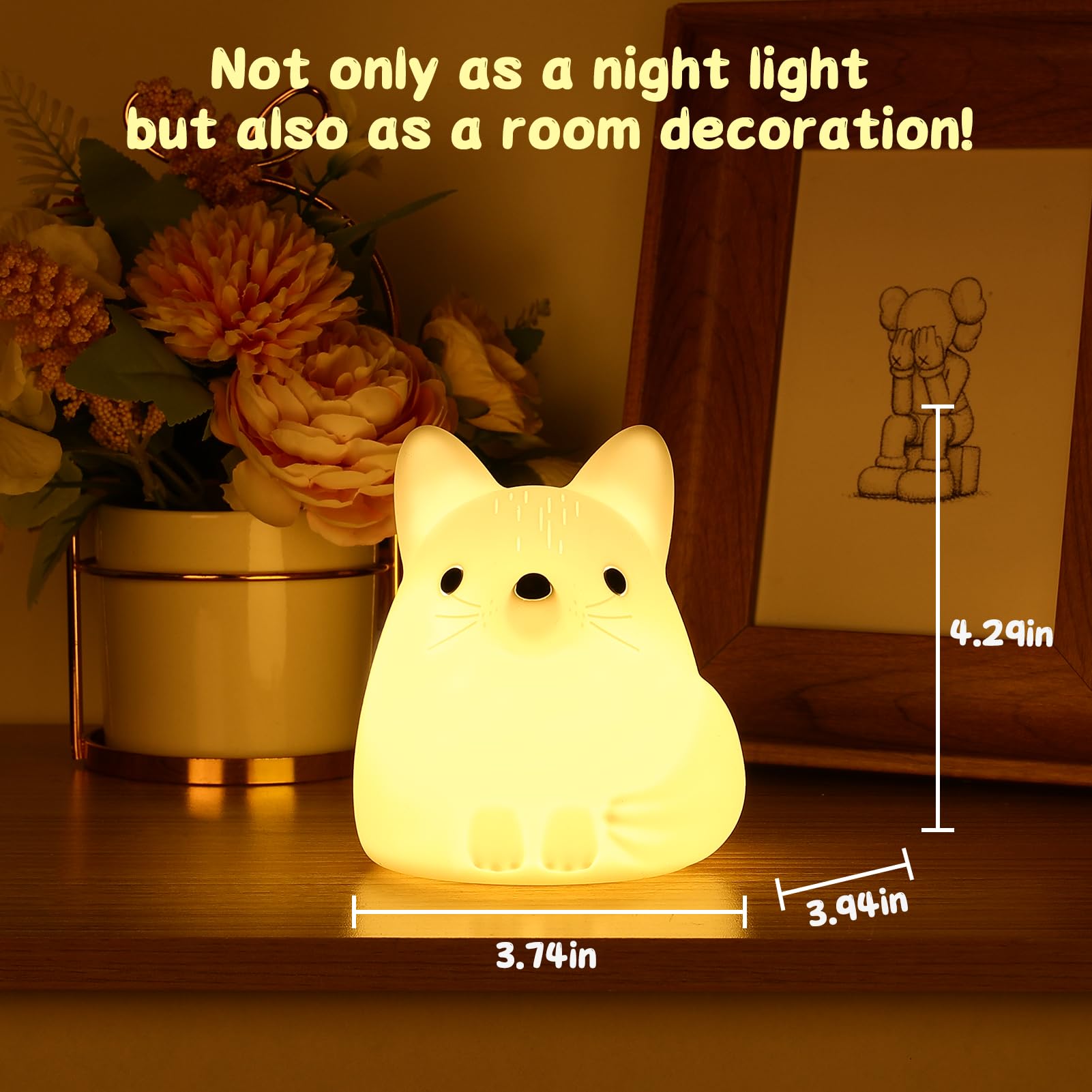 Tremdwoto Volpe Luce Notturna Bambini Kawaii Lampada Bambini Notturna Silicone Morbido carica usb 7 Colori Volpe Lampada lampade decorativa carine per camera da letto Regali per ragazzi e ragazze