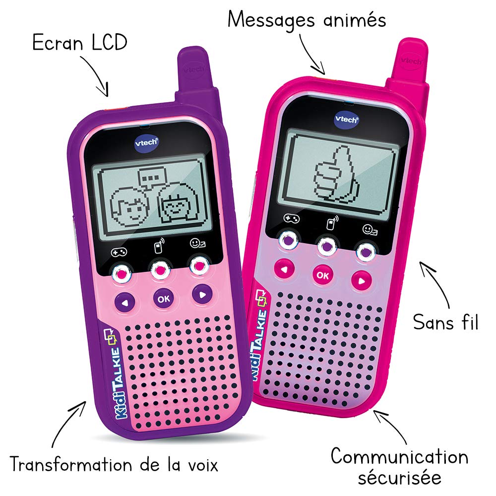VTech - Kidi Talkie Rose - Talkie-Walkie Enfants avec Écran et Jeux, Jouet Électronique Éducatif – Version FR