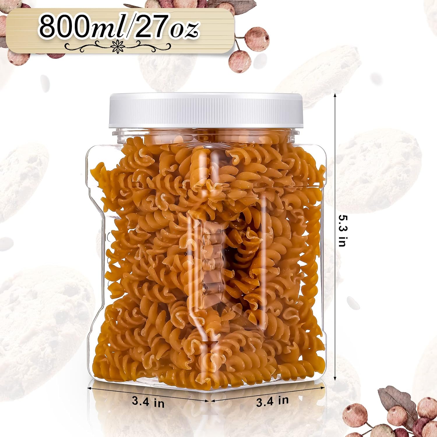 Gerrii 12 Pcs 27 Oz Plastic Storage Jars with Lids, Clear Wide Mouth Square Plastic mason Containers, Paint Storage Containers with Easy Grip Handles, Reusable Wide Mouth Canisters