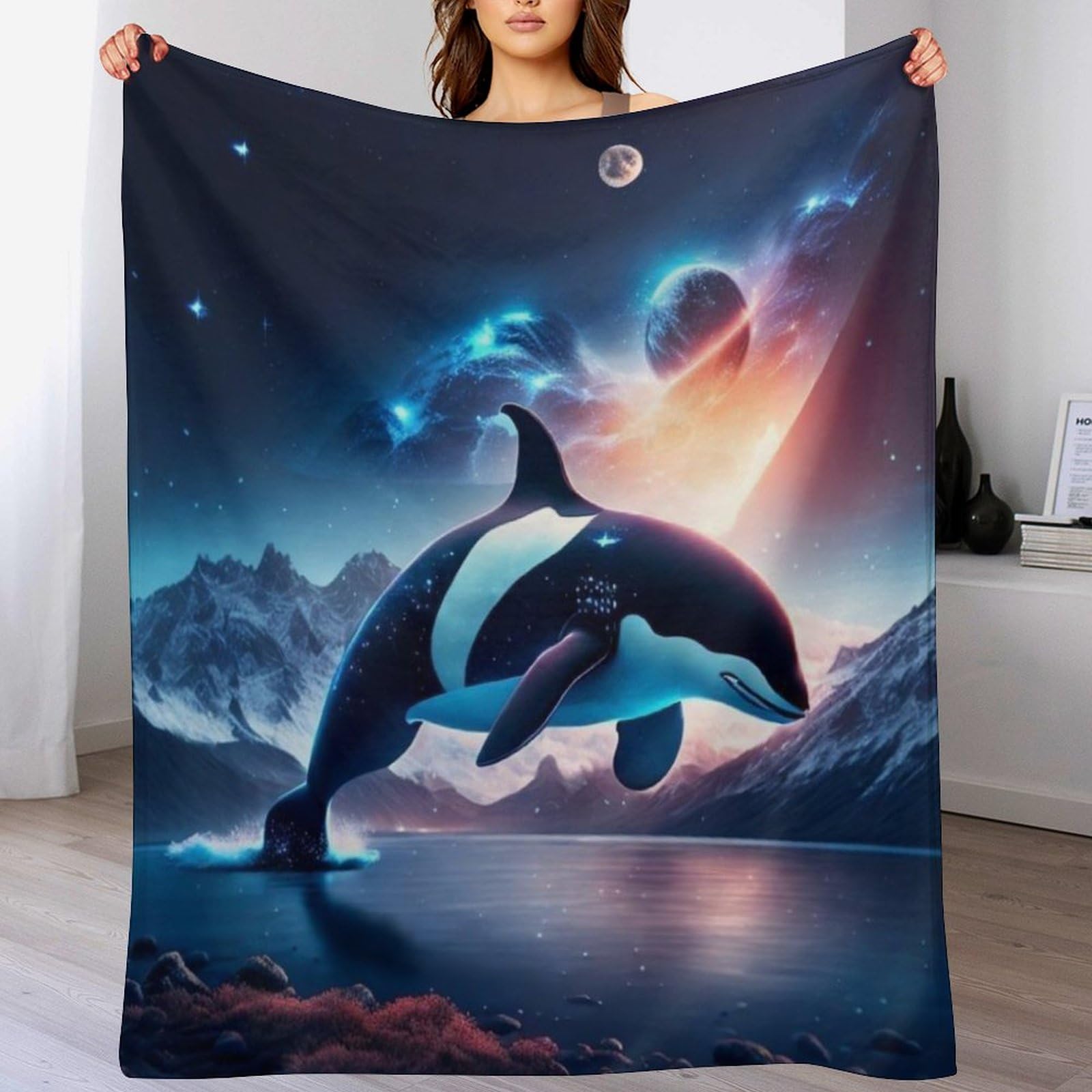 Manta de ballena de franela suave de 150x200 cm azul para sofa y cama