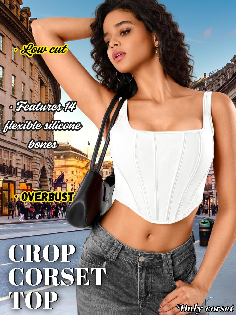 Kaei&Shi Women's Square Neck Corset Crop Top, Lace Up Back 14-Boned Bustier Tank Tops, Low Back Going Out 2000S Clubwear