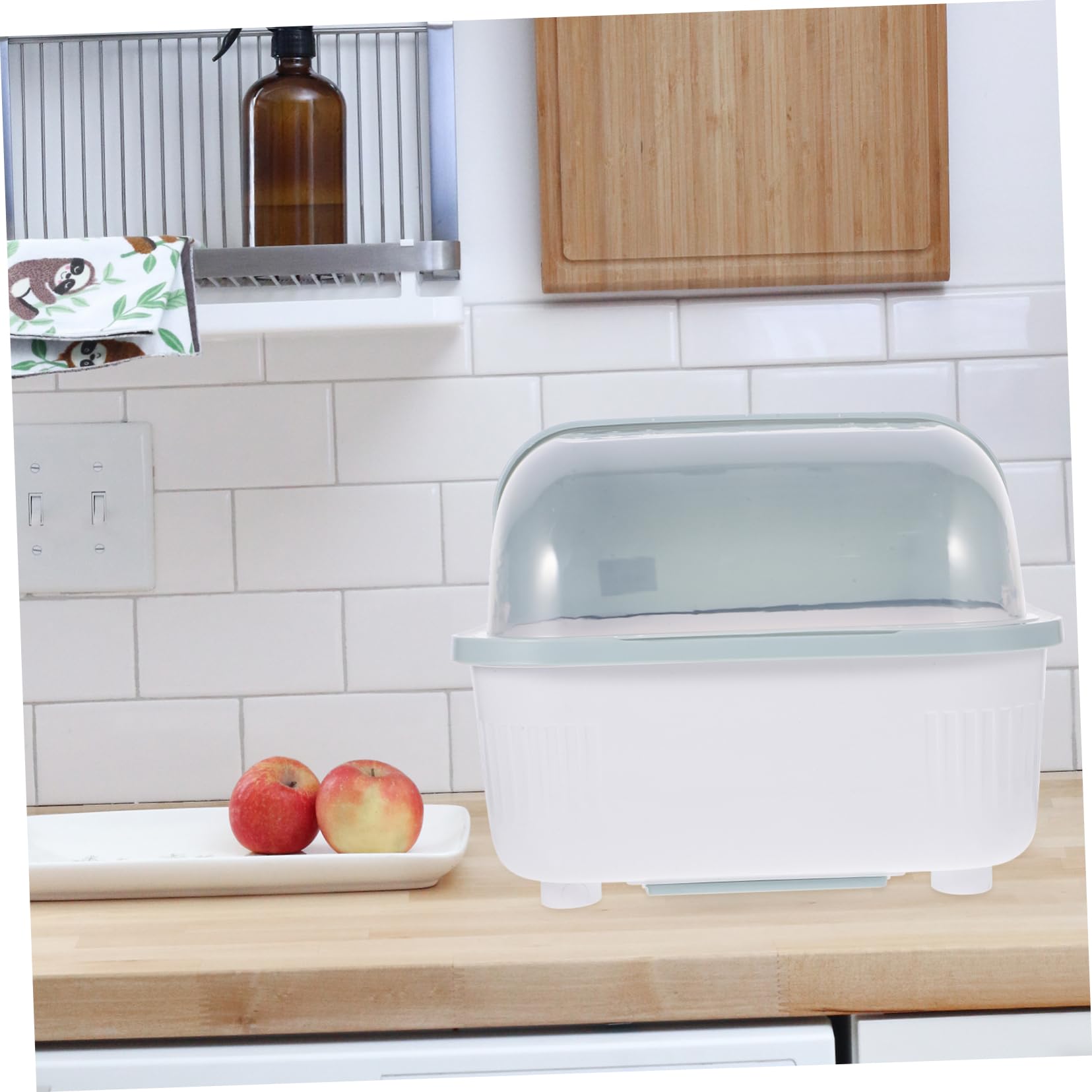 Cactus Abtropfgestell - Platzsparender Küchenspüle Organizer, abgedecktes Design für 3-4 Personen, hält Geschirr sauber & trocken, stilvolle weiße Box mit Klappdeckel