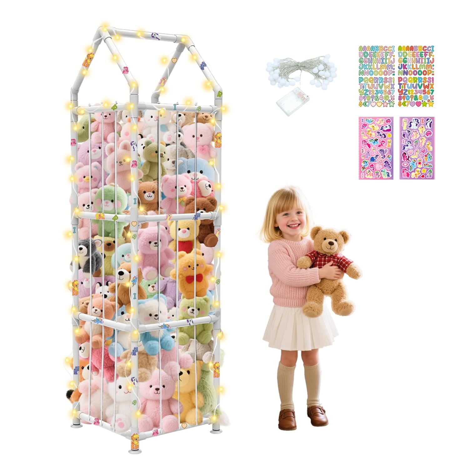 Stuffed animal storage with suction cups and elastic bands
